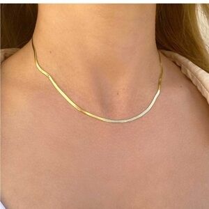 Babygold 14K Gold Thin Herringbone Necklace 3mm